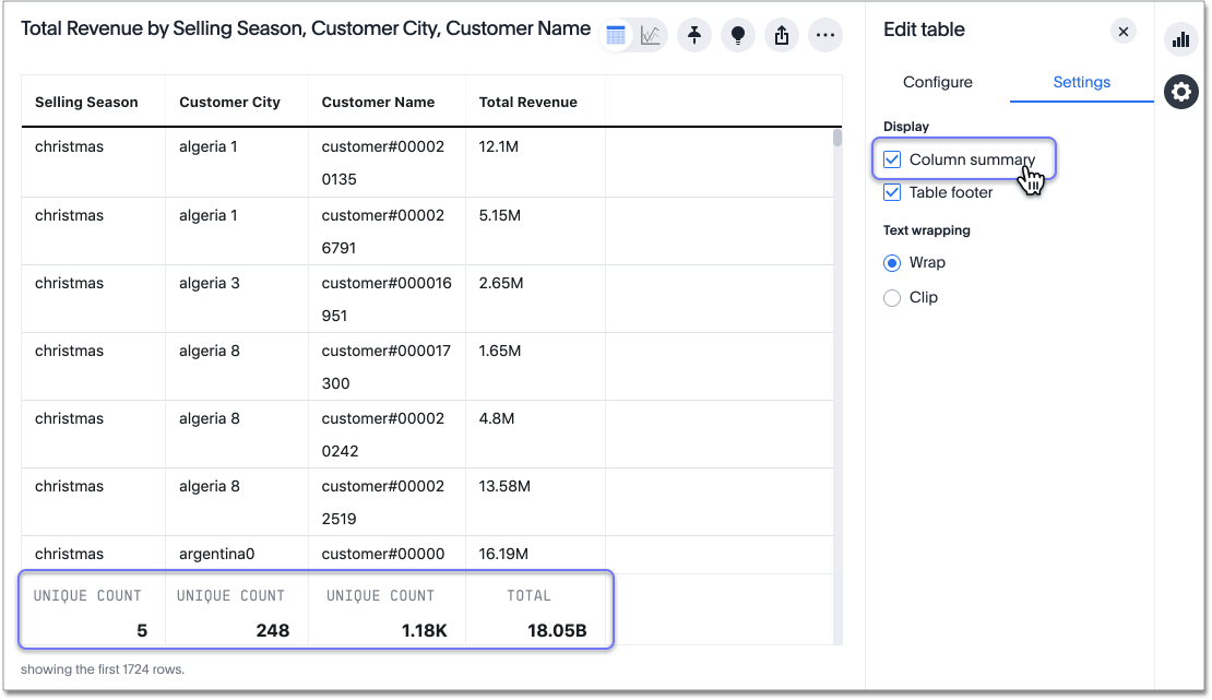 Enable or disable all column summaries