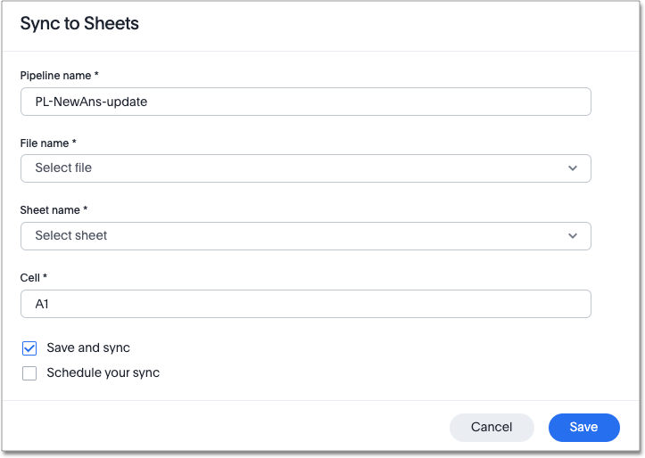 Google Sheets Sync window