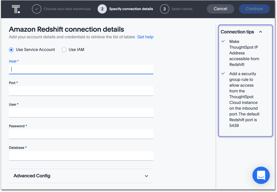 Connection creation checklist for Redshift