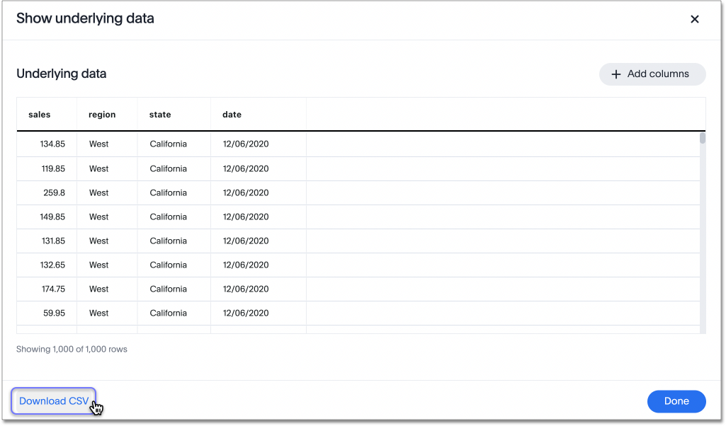 Select Download CSV in the lower left corner