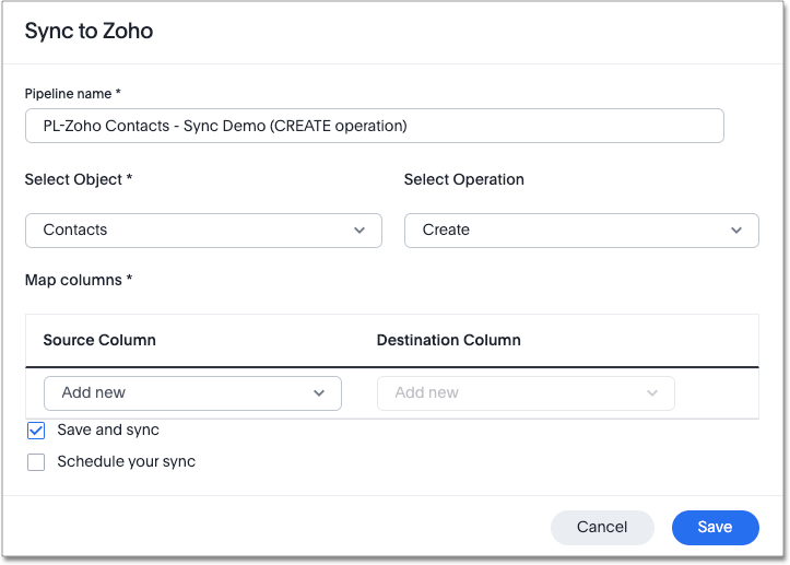 Zoho Sync window