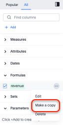 Data panel from Search Data