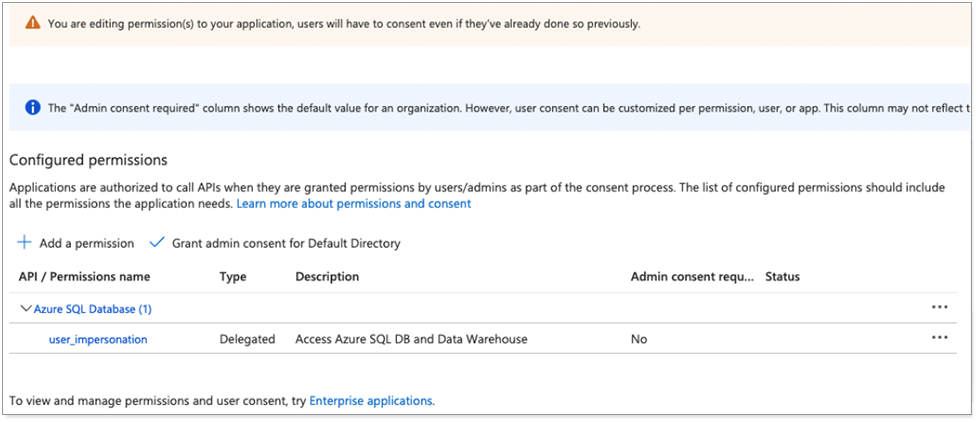 Add the user impersonation permission with the delegated type