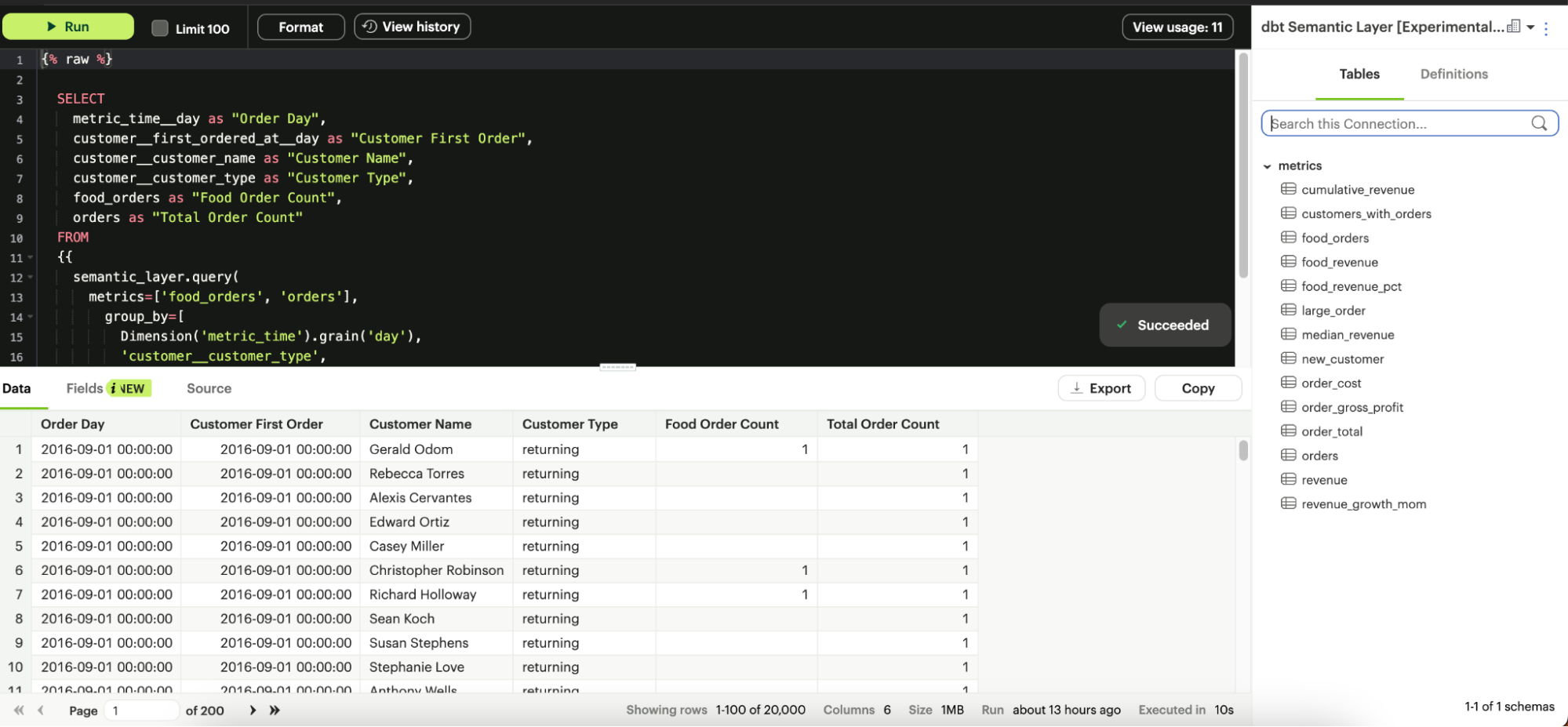 Create a dbt Semantic Layer Dataset