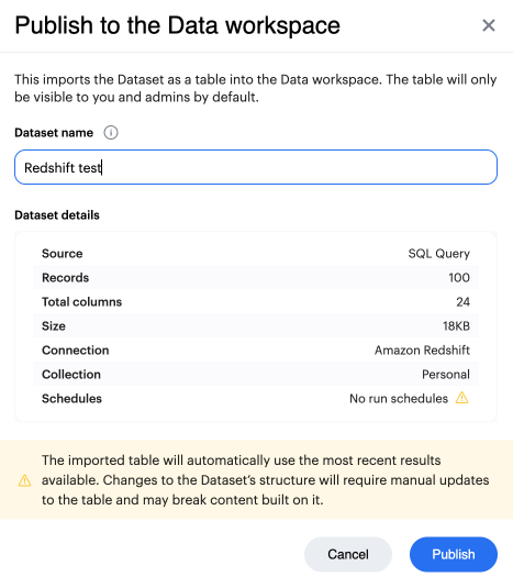 Publish to Data workspace