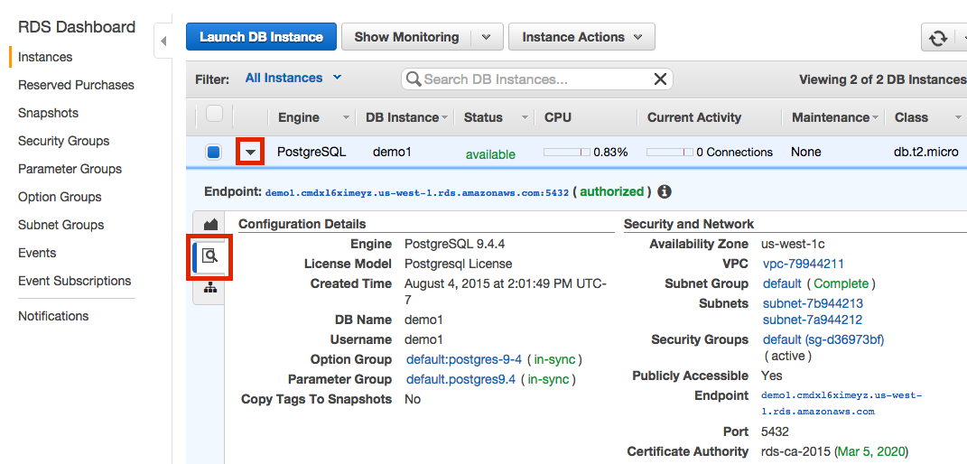 Amazon RDS Console