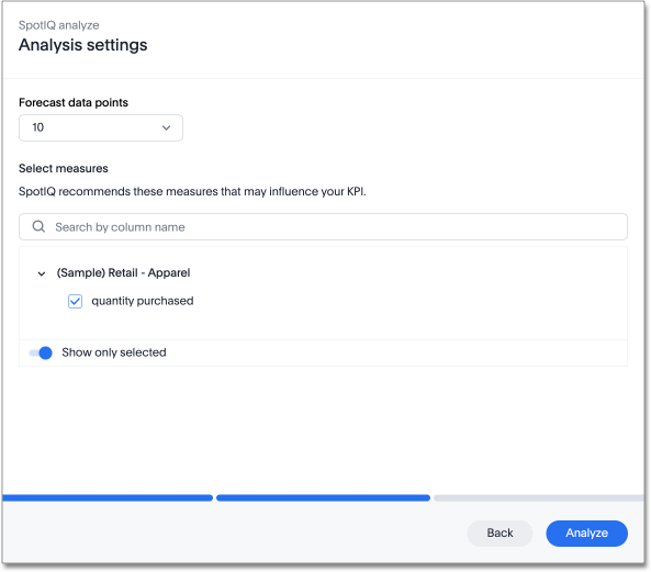 Forecasting analysis settings