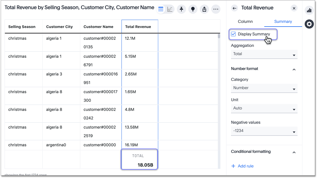 Enable or disable individual column summaries