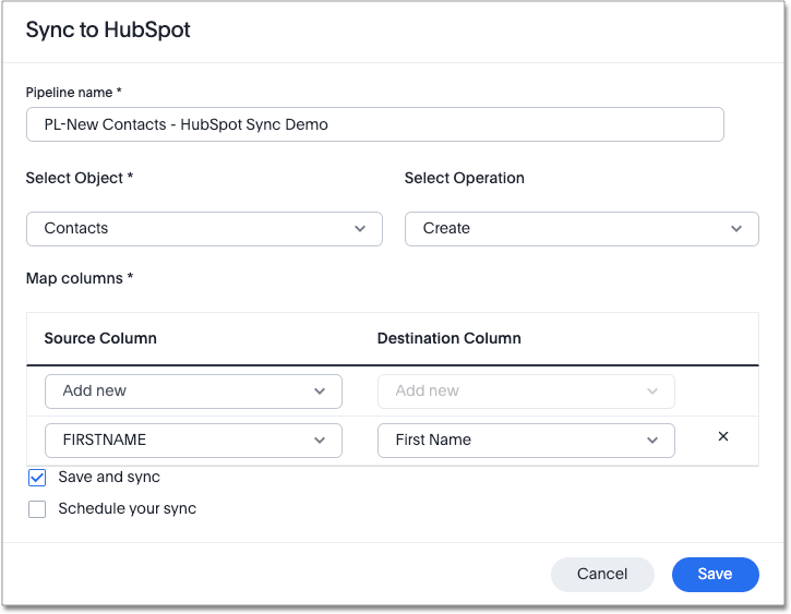 HubSpot Sync window