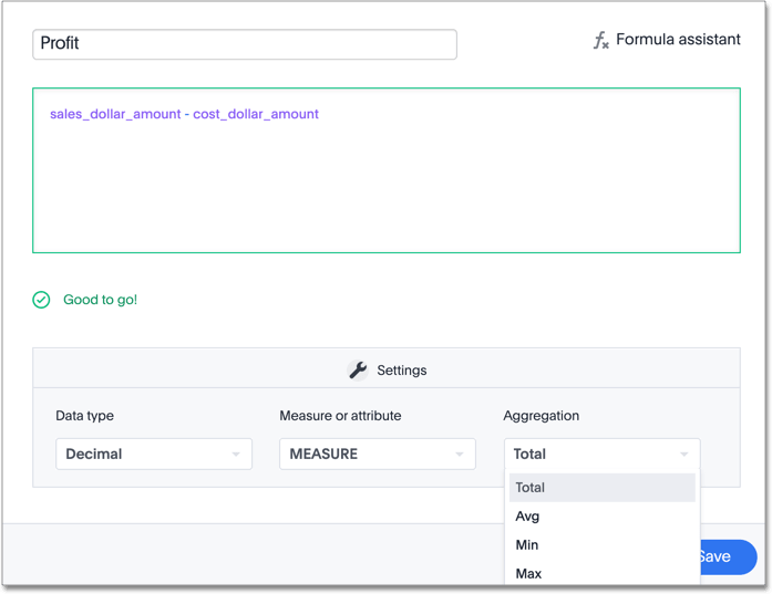 Advanced settings in the Formula Builder