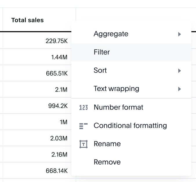 Aggregated filter on a table