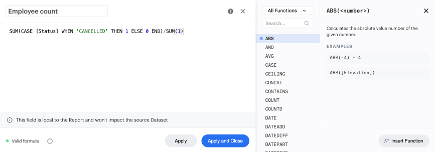 Calculated fields functions list