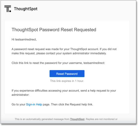 Password reset email