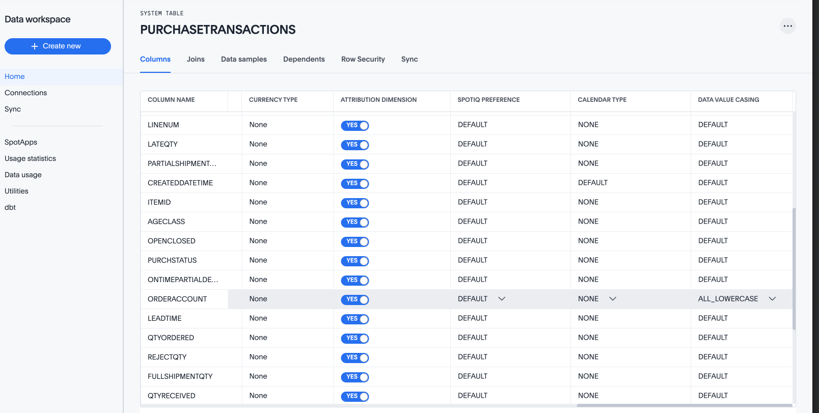 Page displaying the PURCHASETRANSACTIONS Worksheet