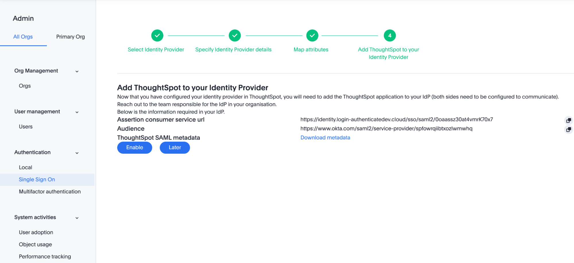 Add ThoughtSpot to your Identity Provider step