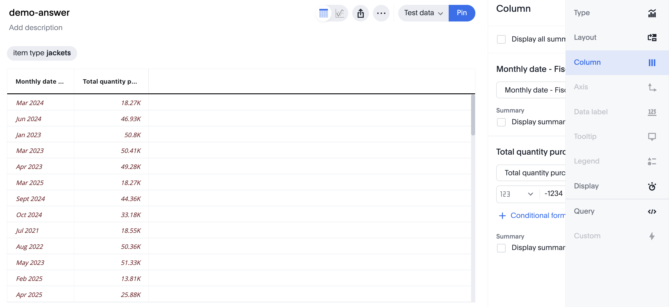 Table column edit menu