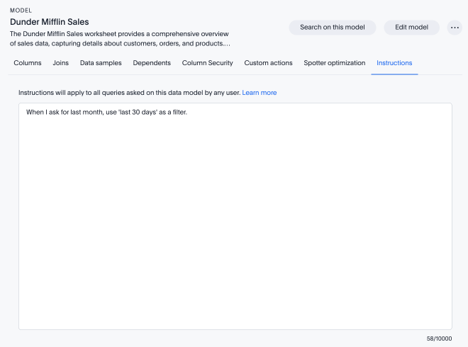 Instructions in a Model