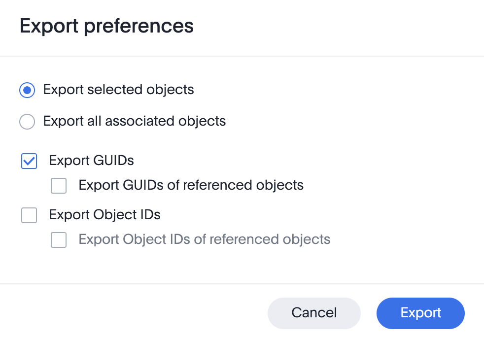 Choose what to export
