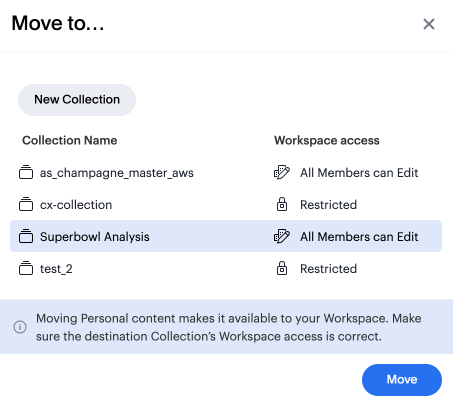 Select a Collection to move to.