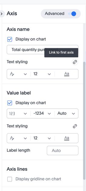 chart axis link text styling