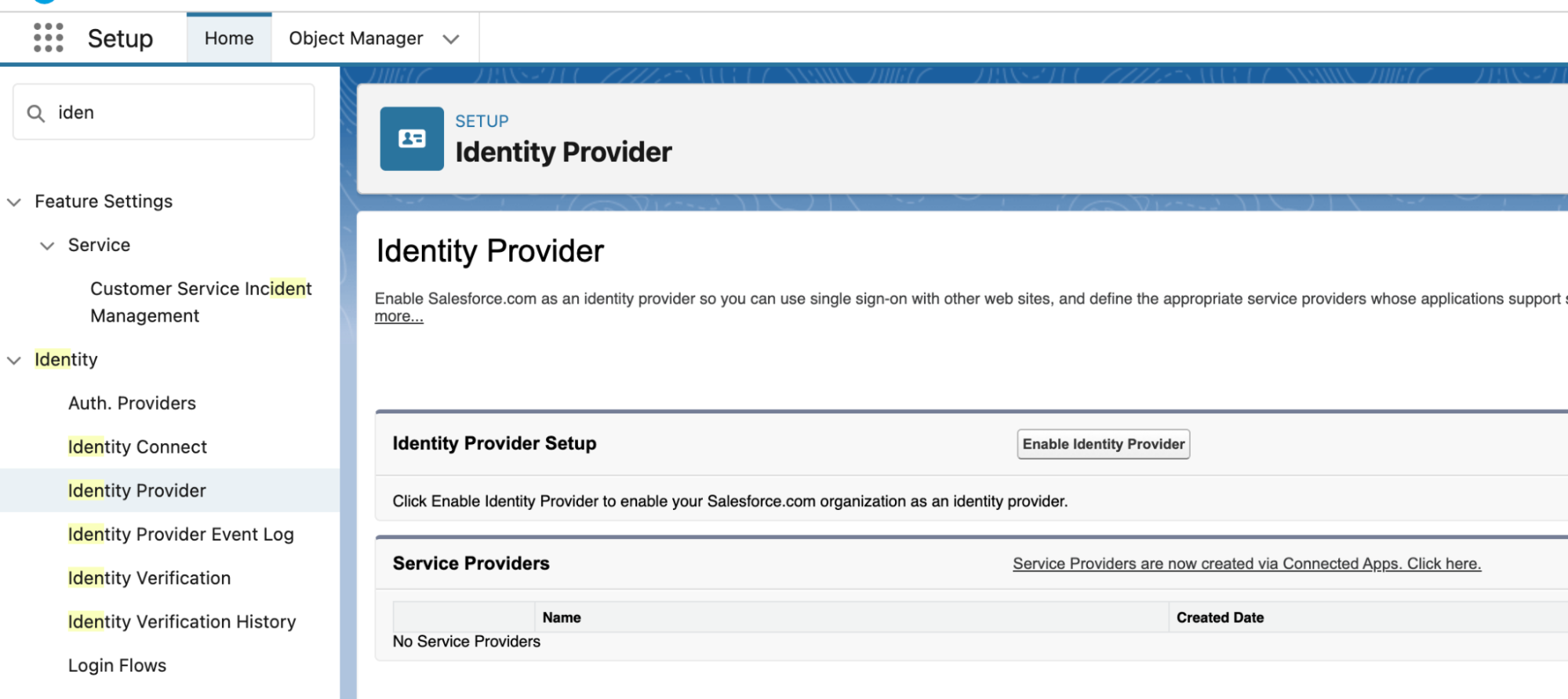 Identity Provider page
