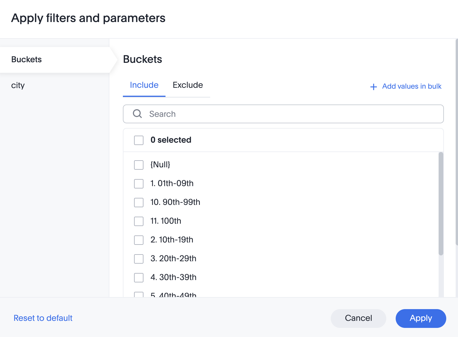 Aggregated filter modal