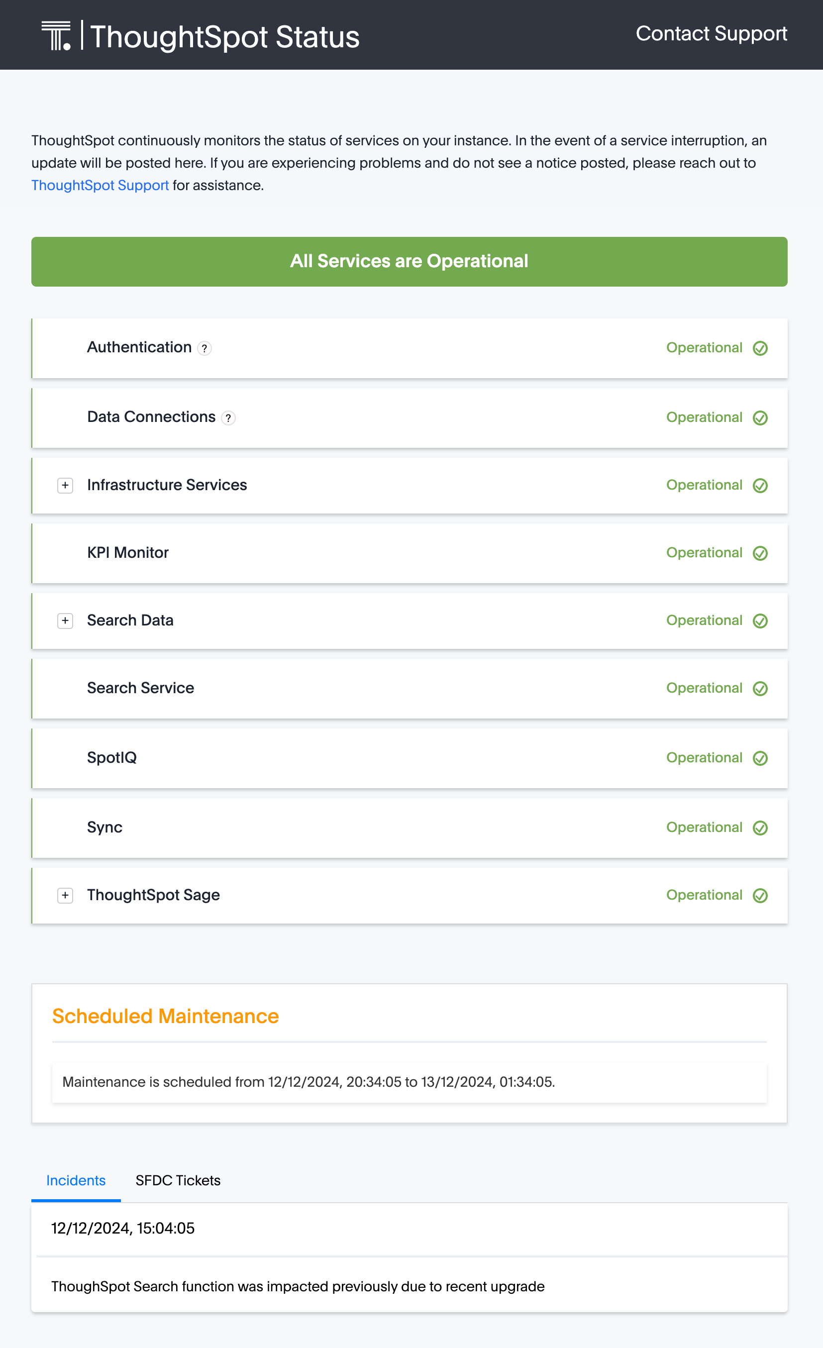 ThoughtSpot Status page