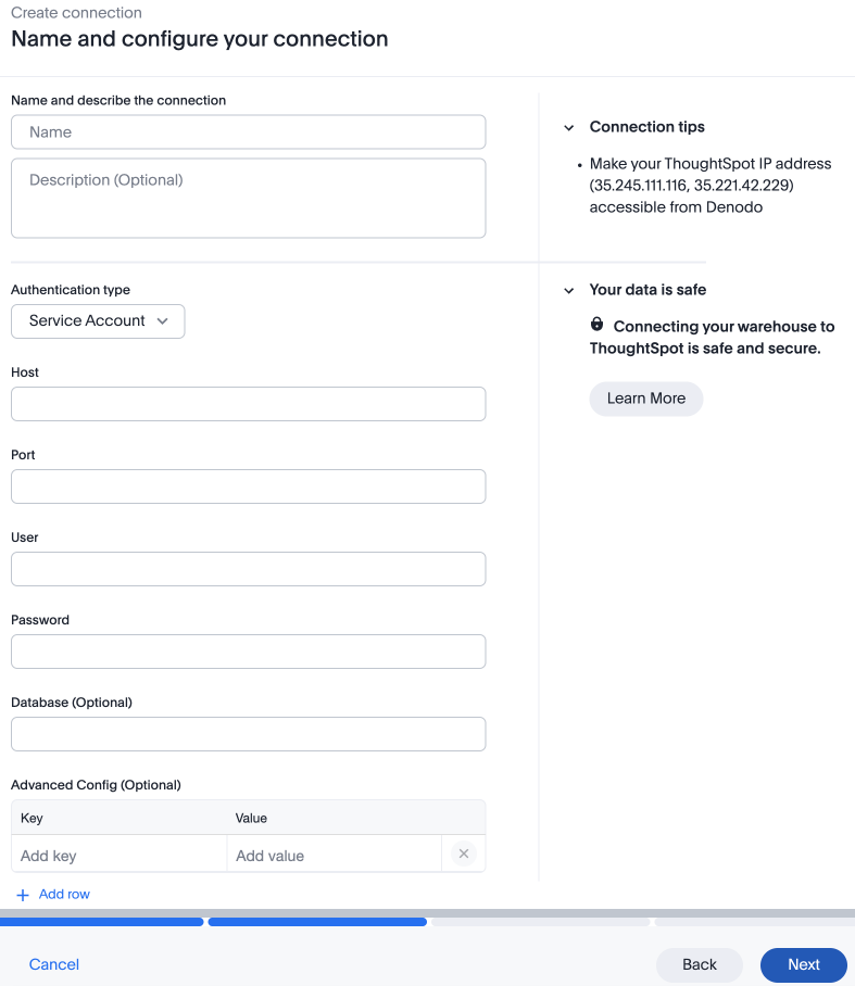 Fill out the fields for Denodo