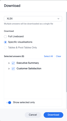Download selected answers as an XLSX file.