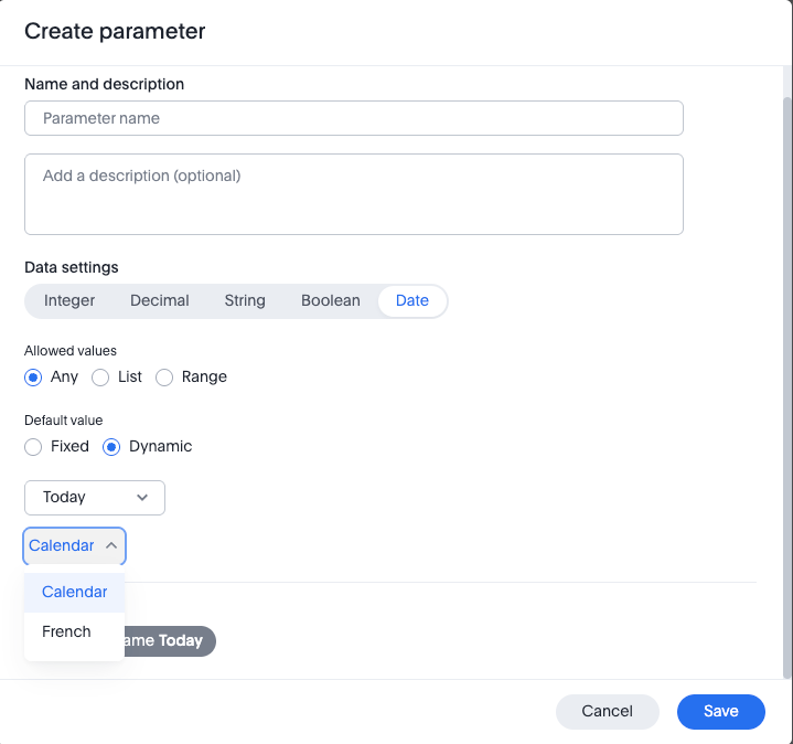 Dynamic date type calendar selection.