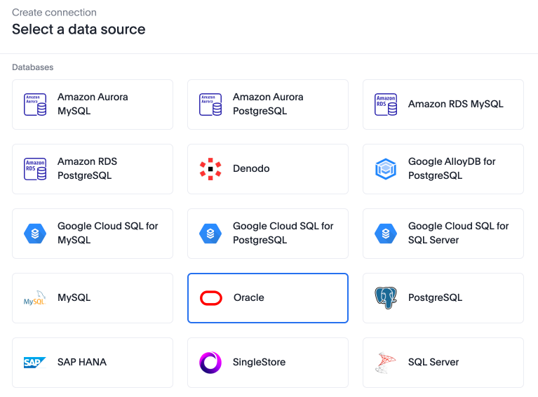 Select the Oracle connection type