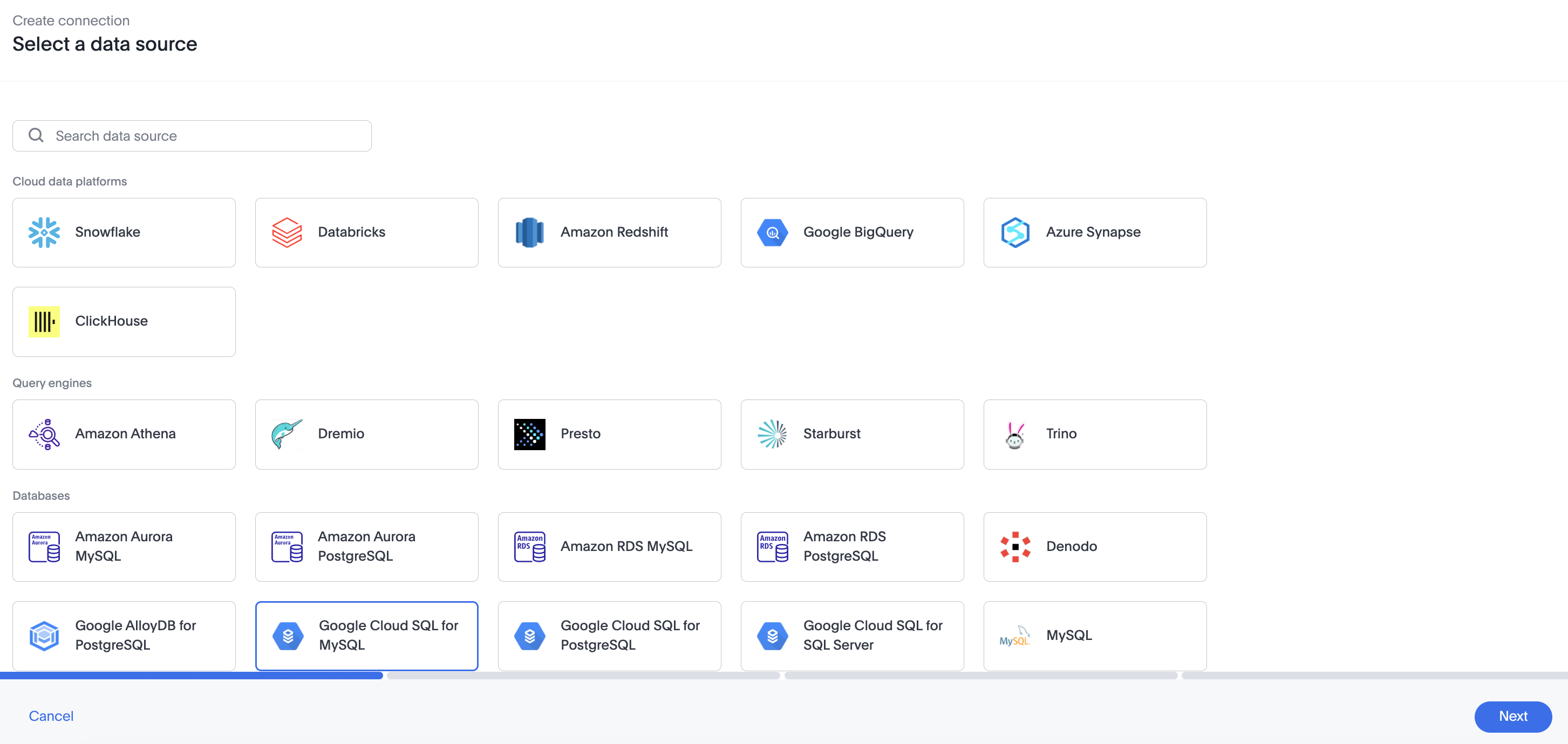Add a Google Cloud SQL for MySQL connection