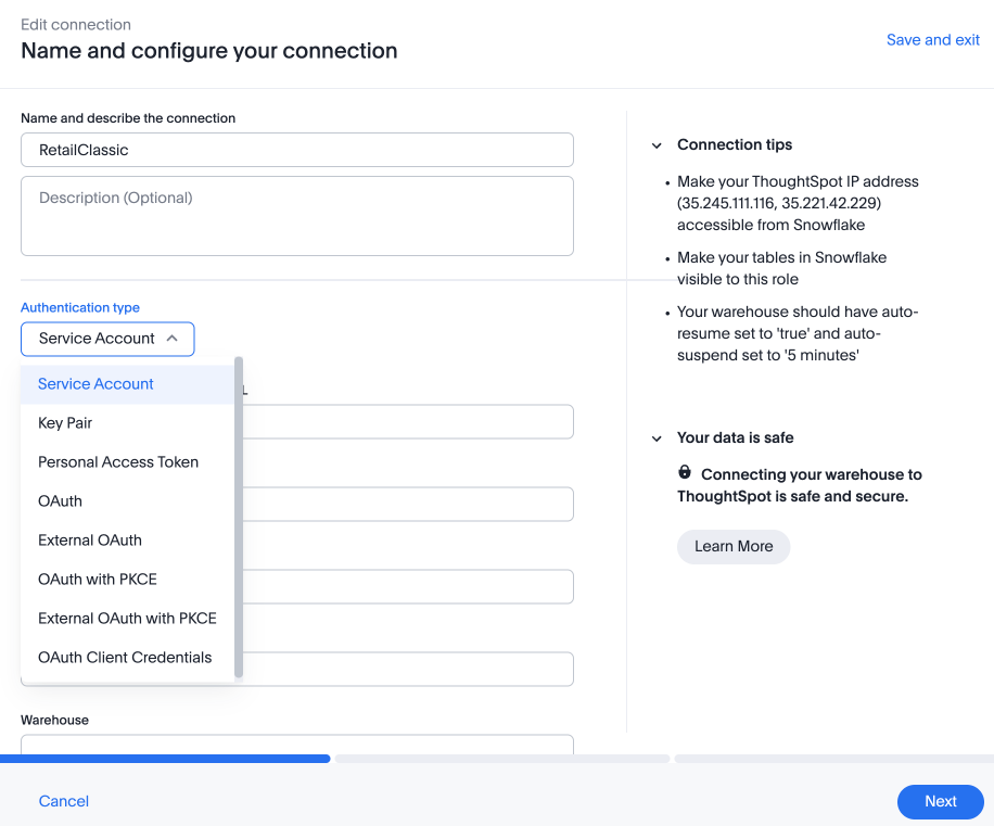 Select Key Pair and fill out the connection details.