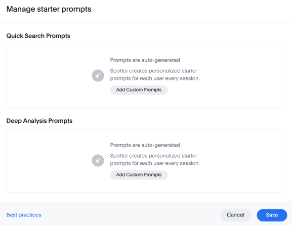 Manage starter prompts window