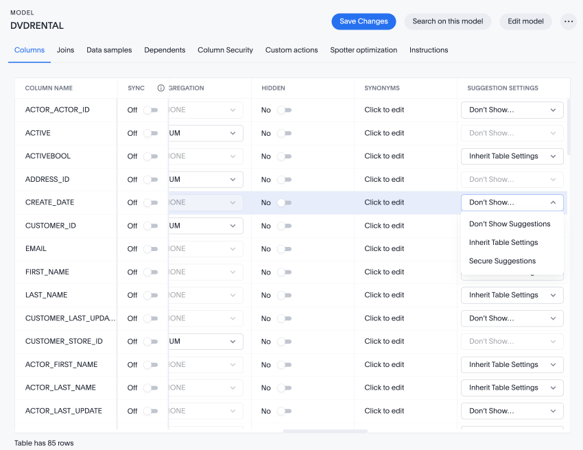 Model search indexing