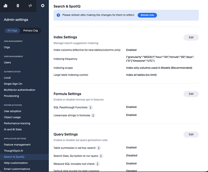 Admin Console - Search & SpotIQ settings
