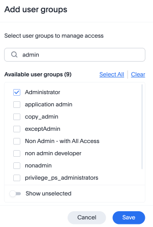 User groups window