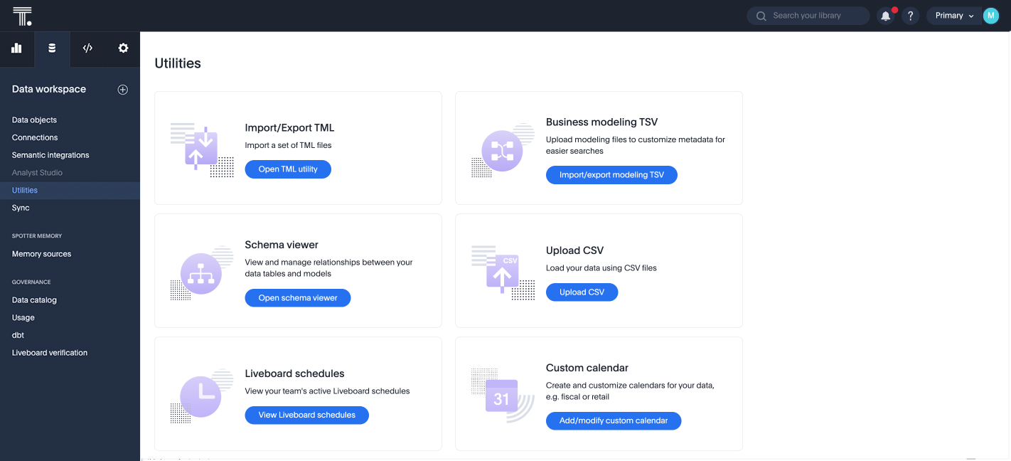 Data workspace utilities page