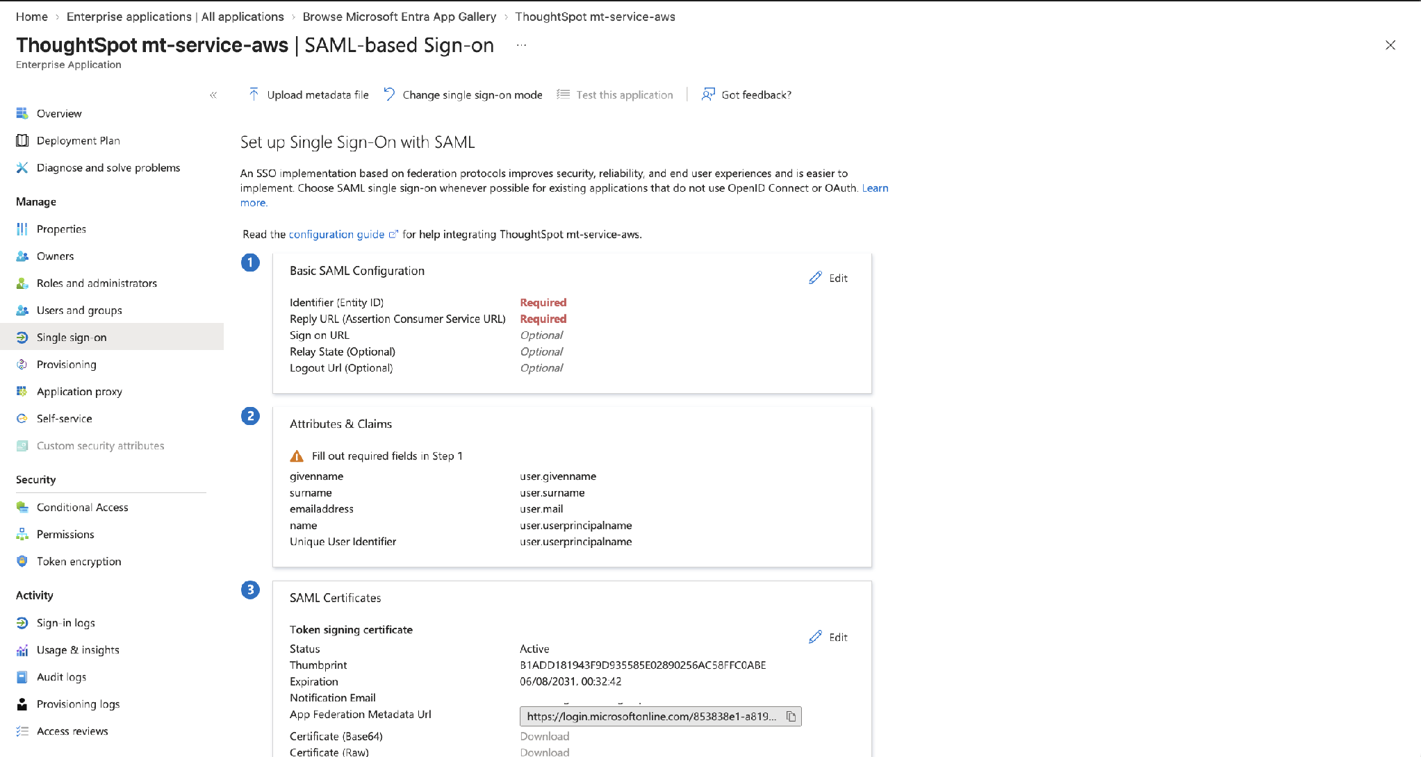 Set up Single Sign-On with SAML – the numbered configuration sections