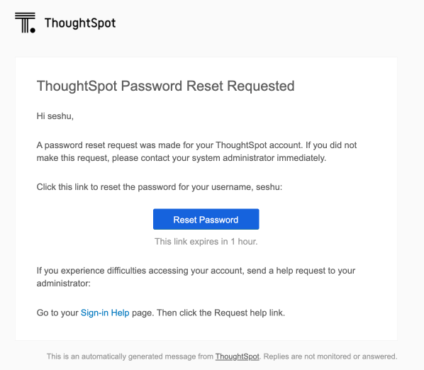 Password reset email