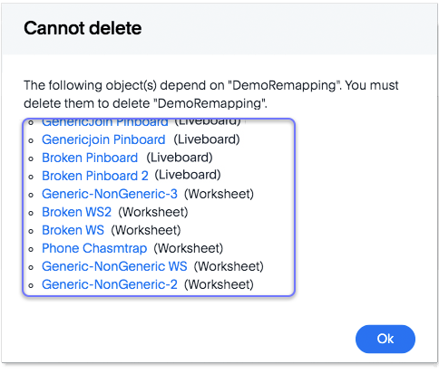 Delete connection with dependent objects warning