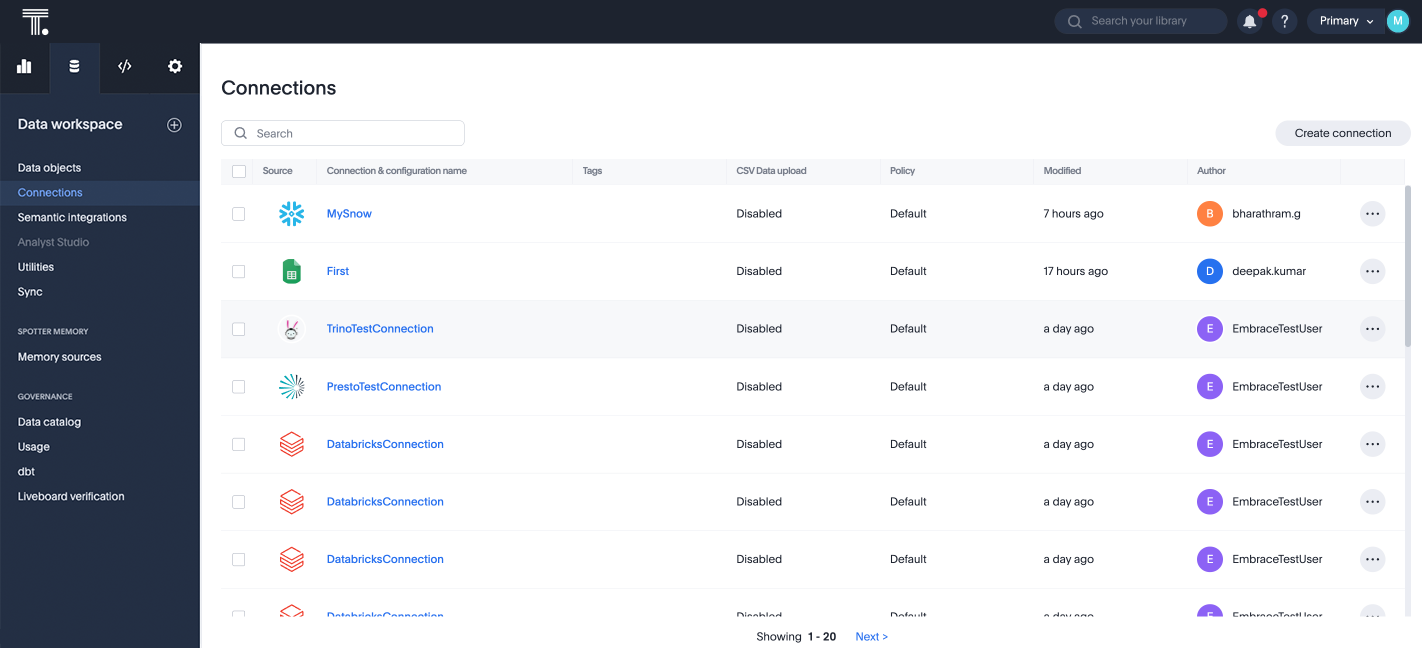 Connections tab