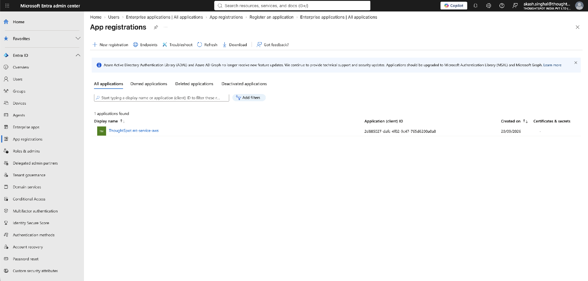 Entra admin center > App registrations > New registration