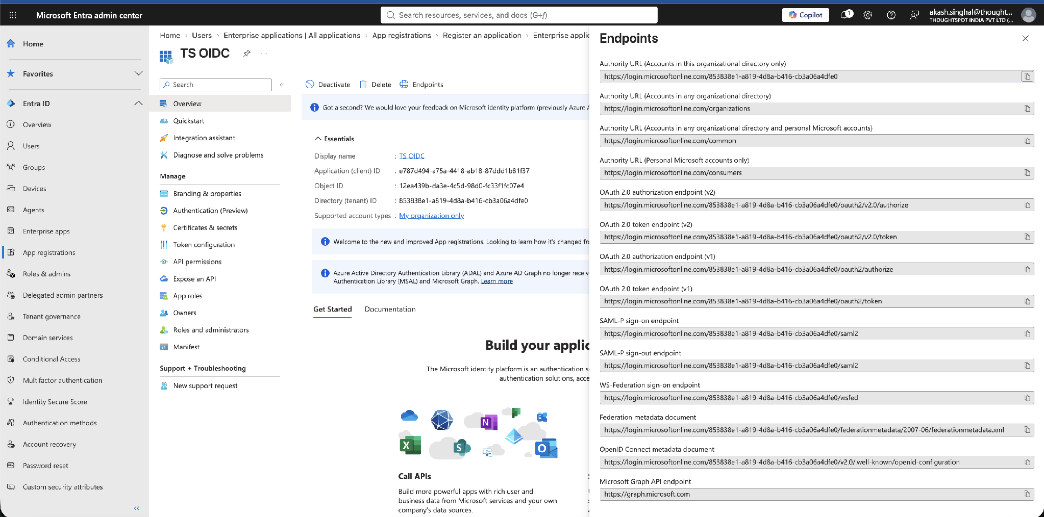 Endpoints blade — authorization, token, issuer, and metadata URLs