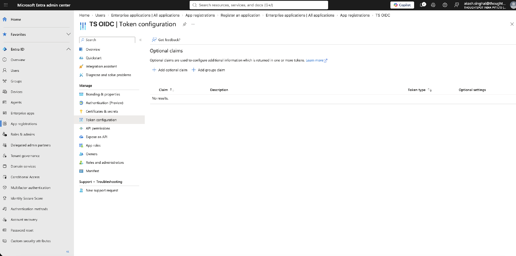 Token configuration > Add groups claim