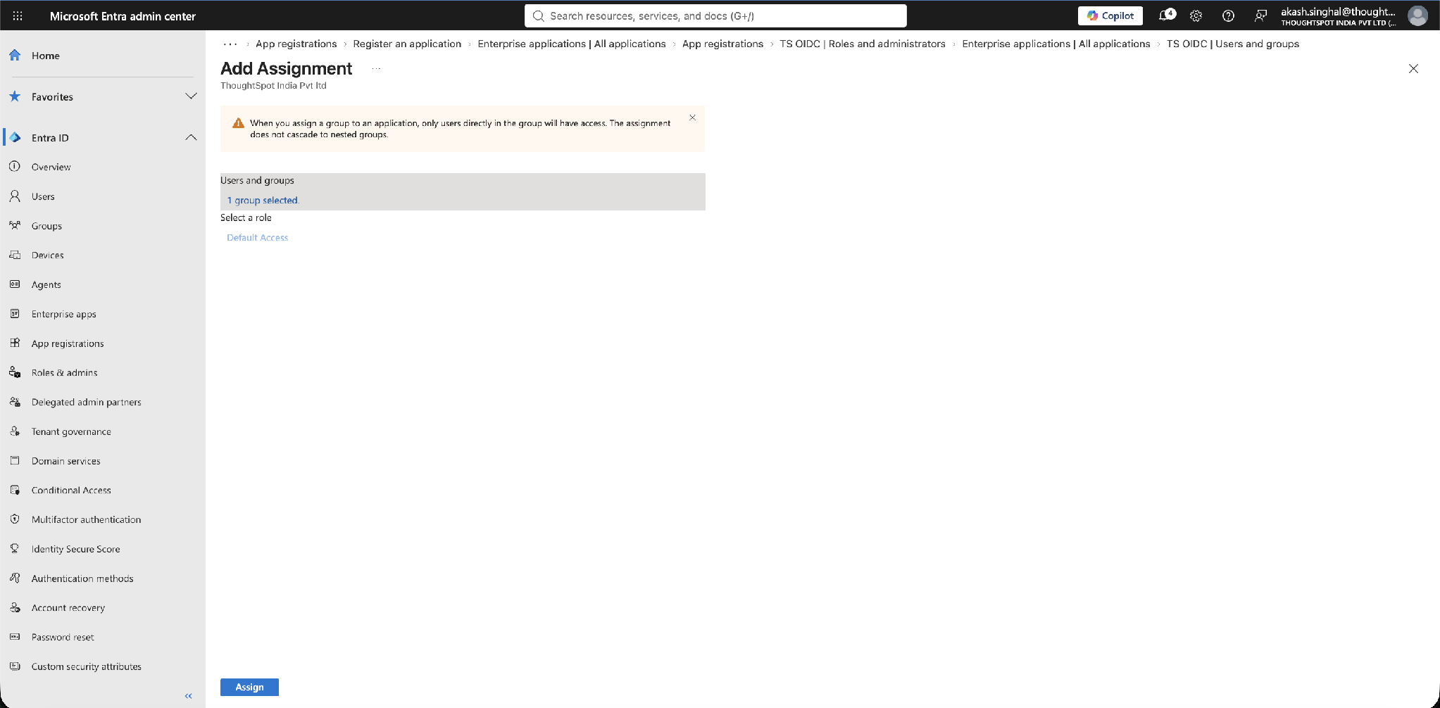 Add Assignment — select the users/groups and a role, then Assign