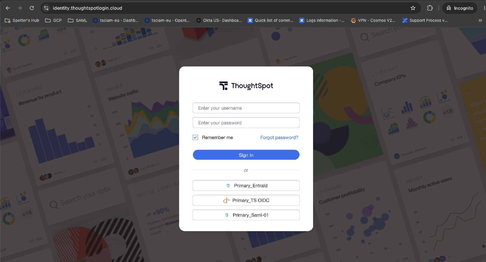 ThoughtSpot login page — the OIDC sign-in button appears under 'or'