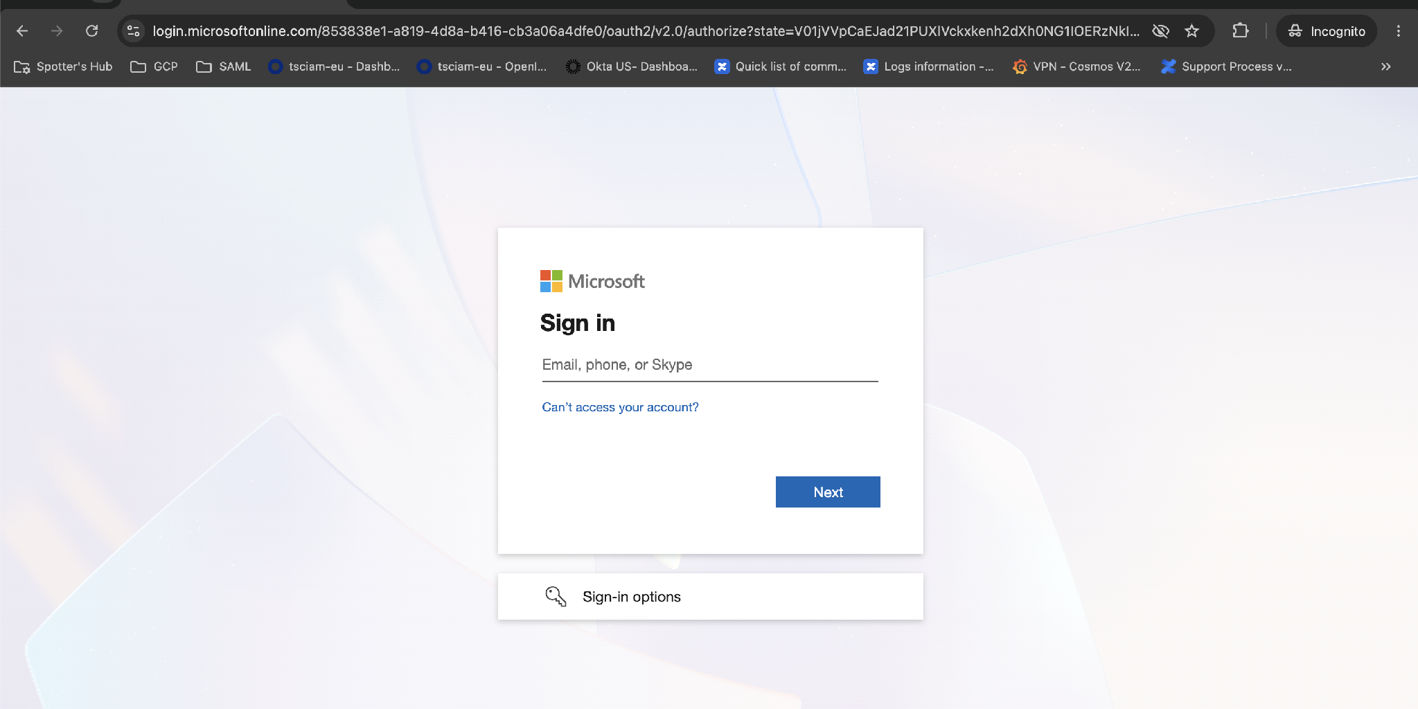 Microsoft sign-in — enter the account email