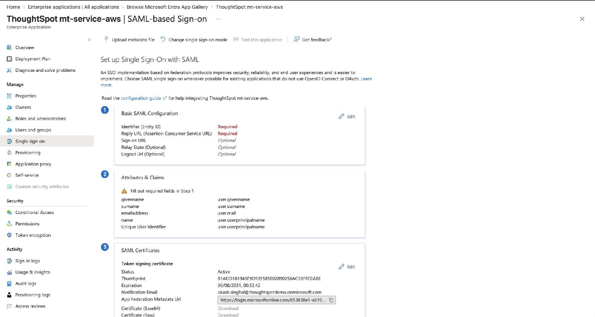 Set up Single Sign-On with SAML – the numbered configuration sections
