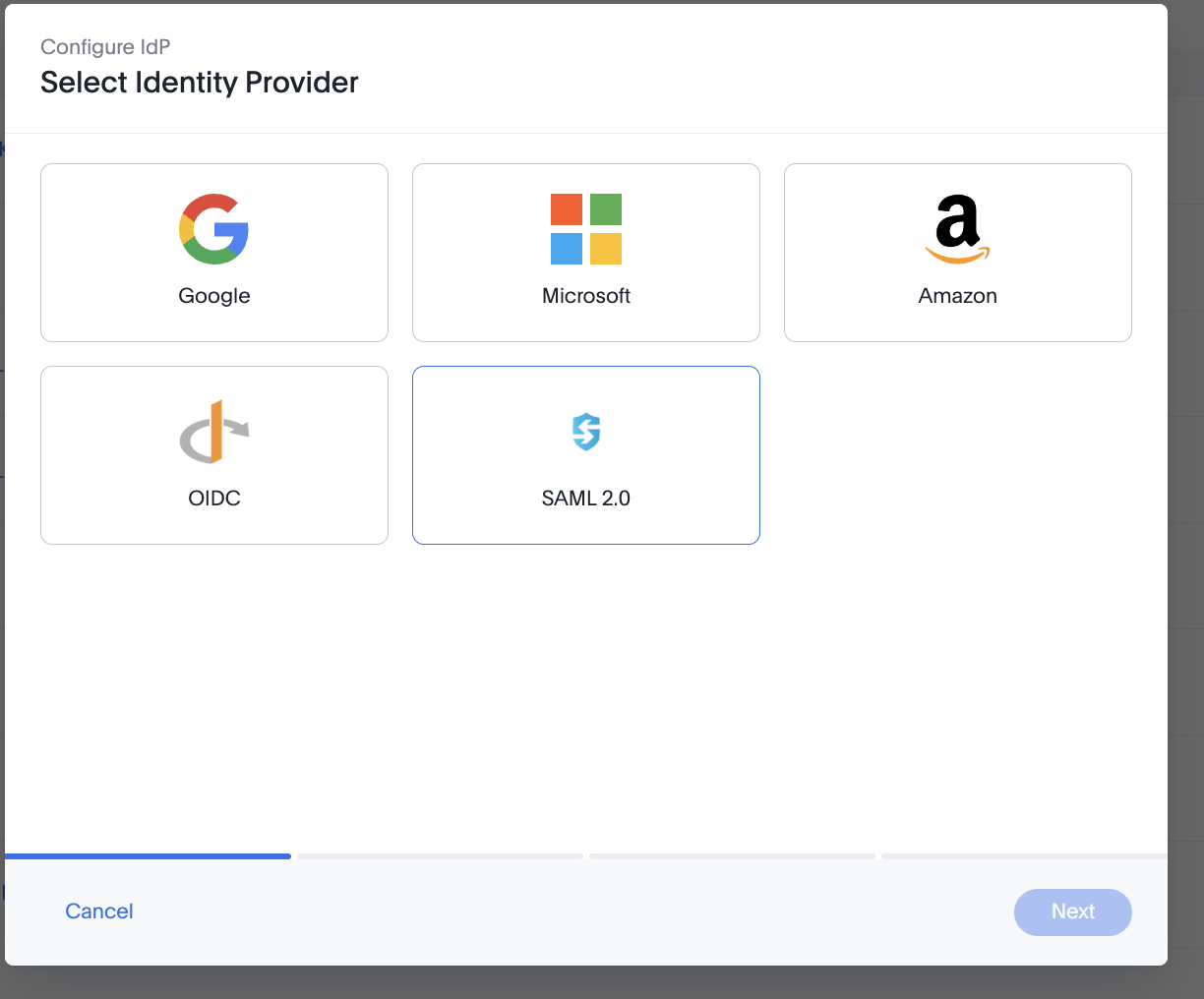 Configure IdP – Select Identity Provider (SAML 2.0)